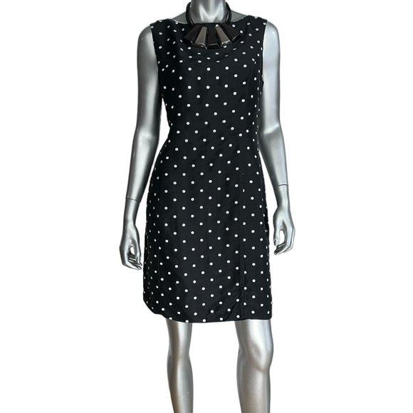 Natural Instincts Silk Black & White Polka Dot Sleeveless Sheath Dress 12 - Picture 1 of 5